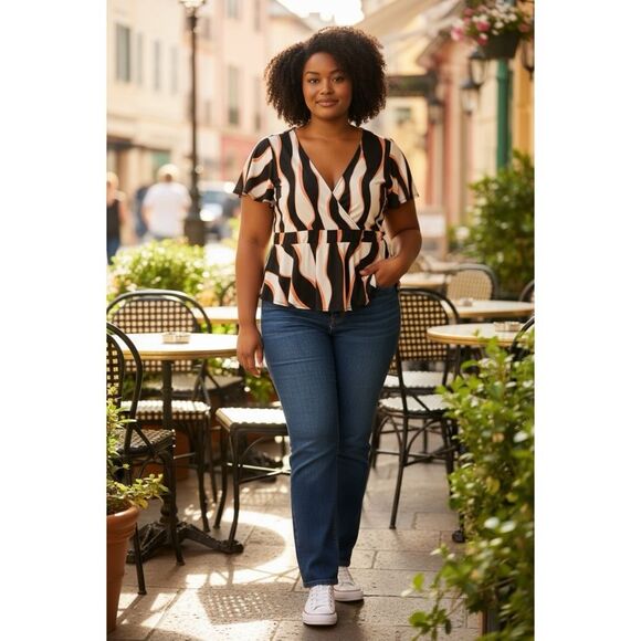 ASHLEY STEWART NWT Abstract Print Flutter Sleeve Surplice Top 14/16 - Picture 13 of 13